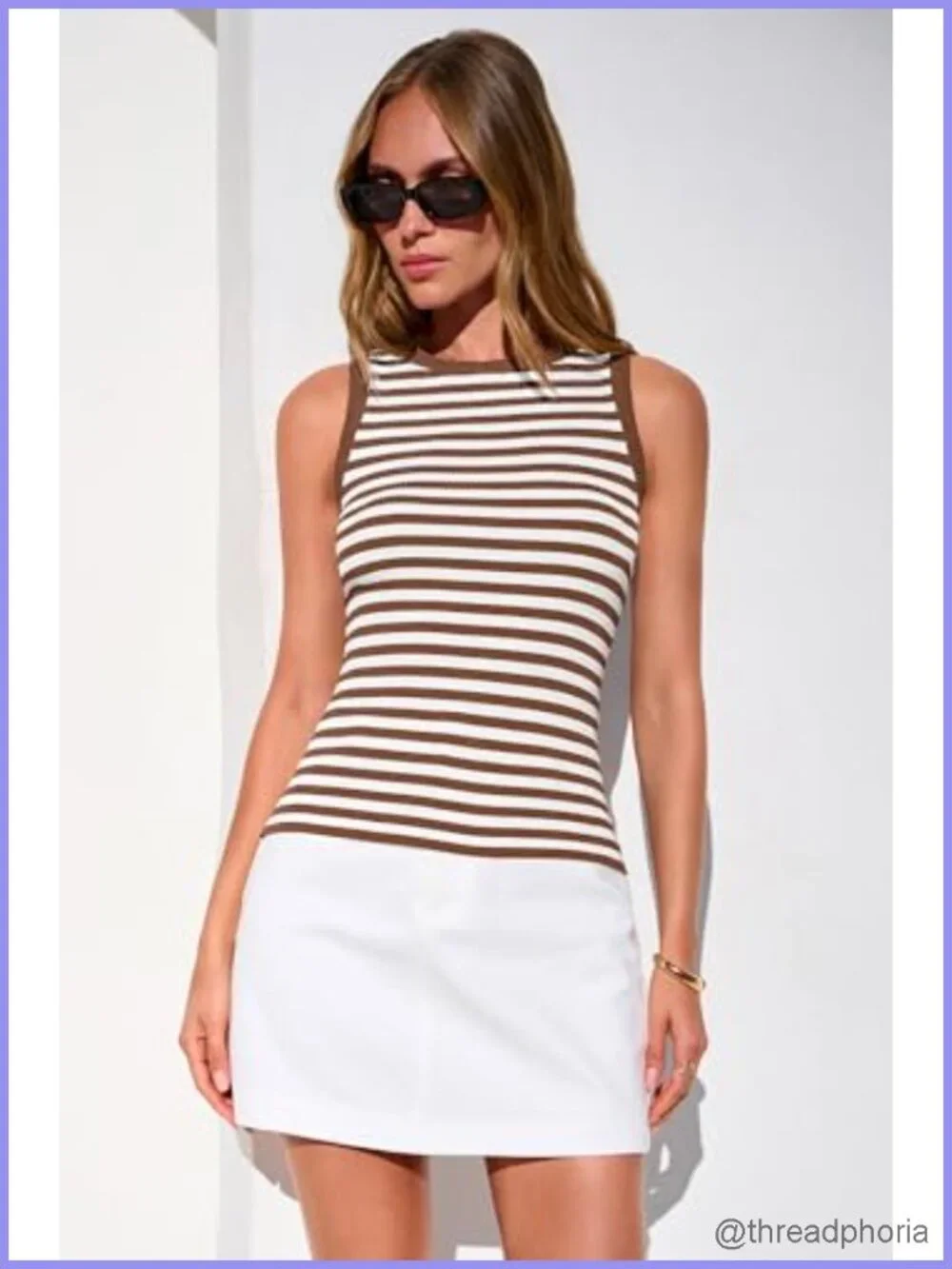 Ribbed Knit Tank Top - Sleeveless Striped Summer Top